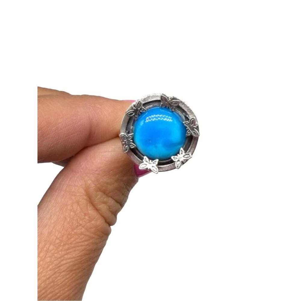 Morenci Mine Turquoise Ring Size 7 Solid 925 Sterling Silver Butterfly
